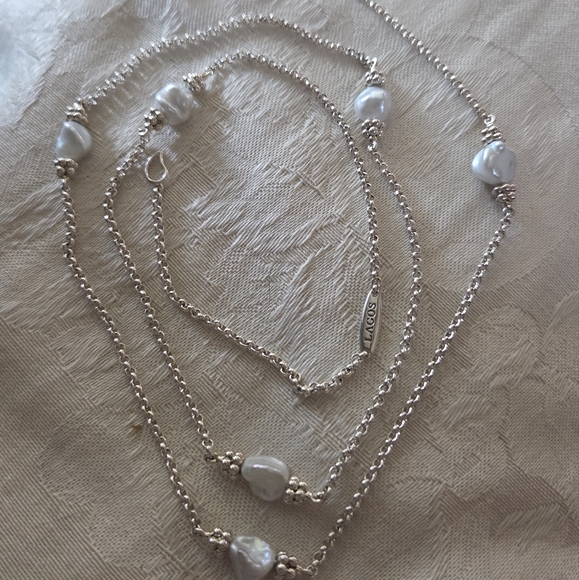 LAGOS Jewelry - LAGOS Luna Keshi Pearl Station Necklace, SS, 34 Inches